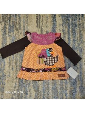 NWT Millie Jay 24mo. Colorful Turkey Appliqué Dress